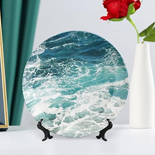 Kék Óceán Hullámai Dekoratív tábla Kerek Kerámia Tányér porcelán Tányér Kijelző Állni Fél Esküvői Dekoráció