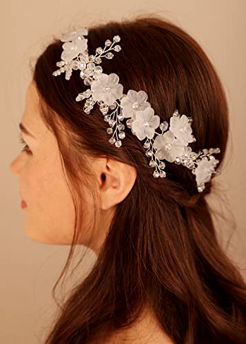 Kercisbeauty Fehér Virágos hajpánt a Nők, Lányok Esküvői Menyasszonyi Haj Darab Kristály leánybúcsú Haj Tiara (Ezüst)