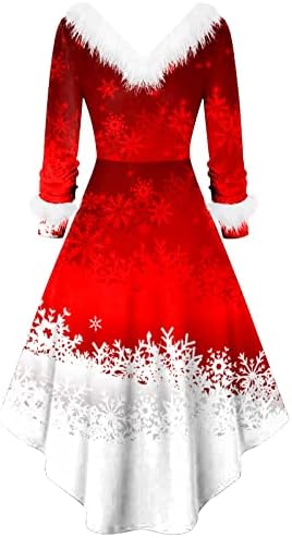 Női Karácsonyi Ruha Patchwork őszi ruha, női Hosszú Ujjú V Gallér Karácsonyi Elegáns Aszimmetrikus Party Ruha
