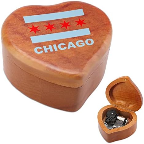 Chicago Állami Zászló Fa Music Box Klasszikus Zenei Doboz Ajándék Karácsonyra, Születésnap, Valentin Nap (Szív Alakú)