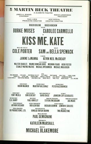 Csókolj Meg, Katám, A Broadway Színlapot + Carolee Carmello, Burke Mózes, Janine LaManna, Kevin Neil McCready, Walter Károly, Merwin Foard,
