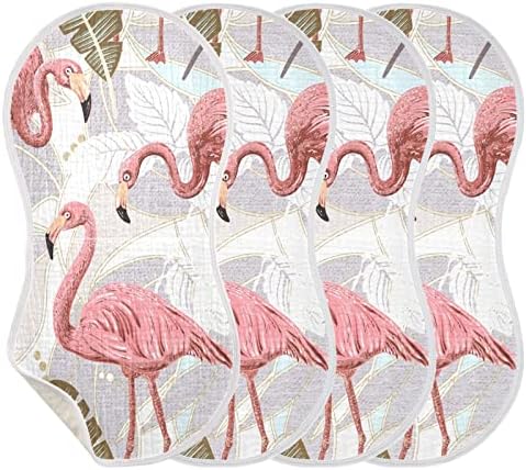 YYZZH Flamingo Trópusi Levelek, Virágos Muszlin Böfög Ruha Baba 4 Csomag Pamut Baba Törülköző Előke a Fiú Lány
