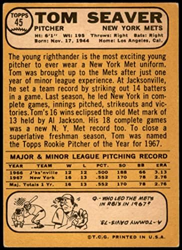 1968 Topps 45 Tom Seaver New York Mets (Baseball Kártya) (Vissza az Arany Színű) JÓ Mets