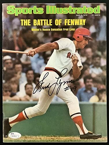 Fred Lynn Aláírt Sports Illustrated 7/7/75 Nincs Címke Red Sox Baseball Auto SZÖVETSÉG - Dedikált MLB Magazinok