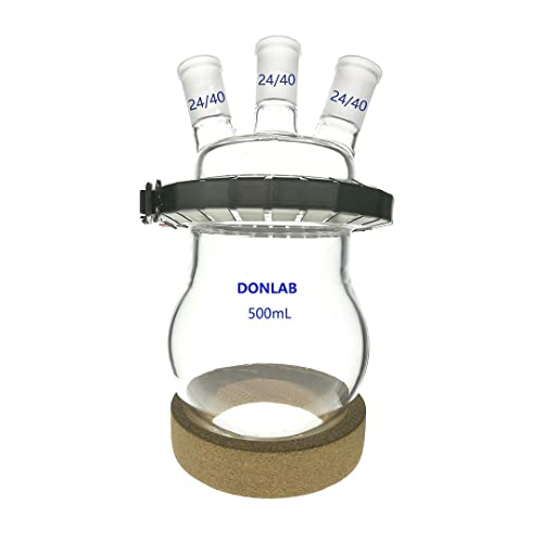 DONLAB REA-0001 500ml 3-Nyak Gömb alakú, Kerek Alsó Reakció Forraló Lombikot Nyitott Fedél Bilincs & Parafa Áll, Három 24/40 Ízületek