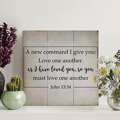 LITTLEGROVE SEEDS Új parancsolatot Adok nektek, Hogy szeressétek egymást János 13 : 34 Fa Jelek Bibliai Vers Fa Emléktábla Wall Art Rusztikus