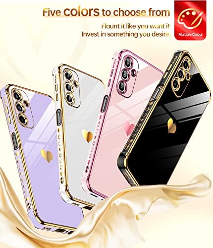 LeYi Samsung Galaxy A14-es 5G Esetben Edzett Üveg kijelző Védő fólia [2 Db],Szerelmes Szív Galvanizáló Lányos Nők Aranyos Luxus