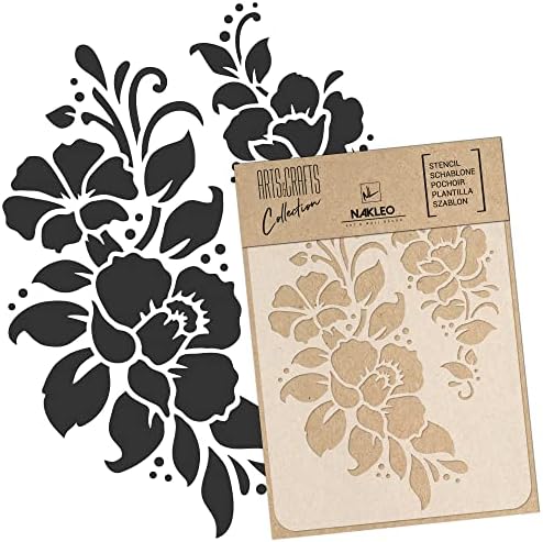 NAKLEO DIY Újrahasználható Műanyag Sablon - 15x21cm / 5.8 x 8.3 - Virágot, Virágos Keret 2 - Art Kézműves Falon Festmény Minta