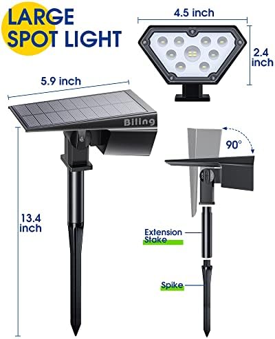 Biling Napenergia Spot lámpa Kültéri, Fényes 700 Lumen Solar Kültéri Világítás, IP67 Vízálló, Állítható Napenergia Táj Reflektorok a