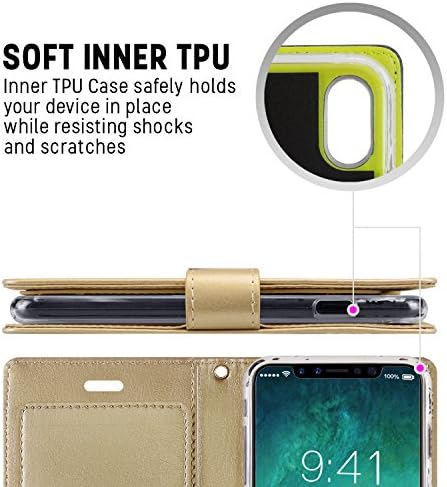 Goospery Gazdag Tárca Apple iPhone Xs Esetben (2018) X iPhone Tok (2017) Extra Kártya Slot Bőr Flip Cover - Arany