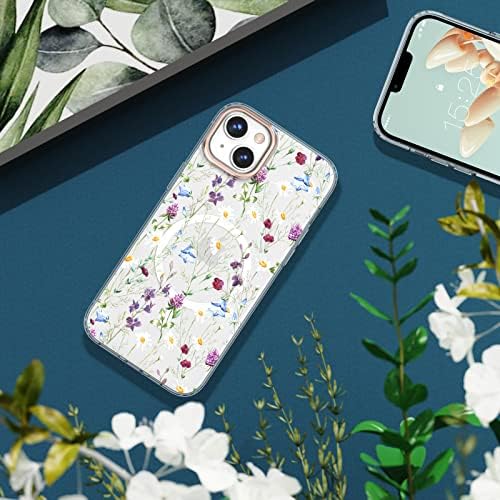 MILPROX Kompatibilis Magsafe iPhone 14 Plusz Virág Esetben (2022), Mágneses Aranyos Design, a Lányok, Nők,Ütésálló virágmintás Nehéz