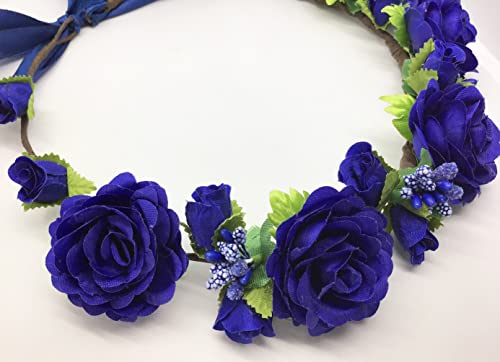 SIZSNM Virág Korona Lányok Virágos Fejdísz - Mesterséges Royal Kék Rózsa Esküvői - Menyasszonyi Bohém Koszorú Gyerekek Kisgyermek