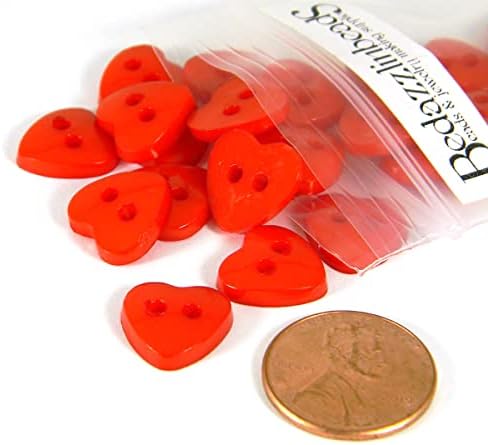 50 Élénk Piros 1/2 Colos (12 mm), Műanyag, Akril Lapos Szív Varrás Gomb 2 Varrd össze a Lyukakat