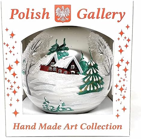 Lengyel Galéria Karácsonyi Dísz, Téli Robbanás, Nagy Fújt Üveg Labdát, 8 hüvelykes (Ezüst Matt, 200mm)