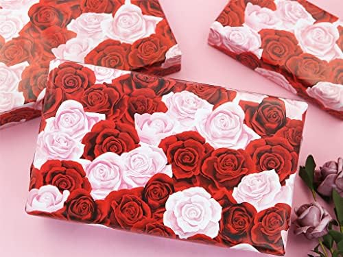 Rose Ajándék Csomagolópapír, Piros, Rózsaszín Virágos Ajándék Wrap 4 Hajtogatott Lap leánybúcsú Esküvői Csomagolópapír Valentin