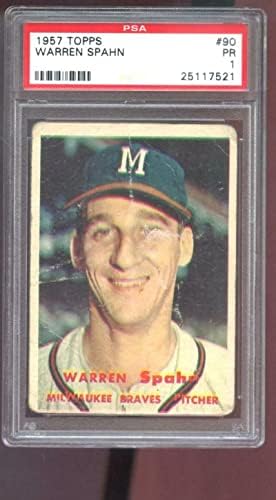 1957 Topps 90 Warren Spahn PSA 1 Osztályozott Baseball Kártya MLB Milwaukee Braves - Asztalon Baseball Kártyák