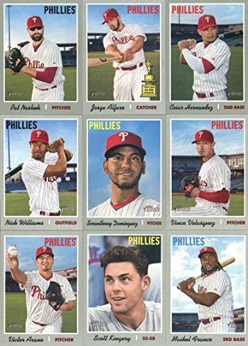 2019 Topps Örökség Baseball Philadelphia Phillies Csapat 13 Kártyák: Nick Pivetta(6), Zach Eflin(24), Tommy Vadász(28), Ranger Suarez/Enyel