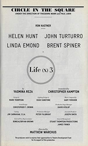 Helen Huntaz ÉLET (X) 3 Brent Spiner/John turturro-val/Linda Emond 2003 Broadway Színlapot