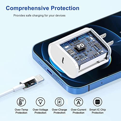 iPhone 14 13 12 11 Gyors Töltő,[Mpi Hitelesített] 20W USB-C Apple Gyors Töltés Blokk 6FT USB-C-Lightning Kábel, C-Típusú hálózati Adapter Kompatibilis
