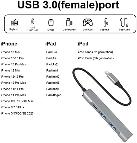 Lightning-USB Hub [Apple Mpi Hitelesített] 4-in-1 USB OTG-Elosztó 3 USB 3.0 csatlakozó, Gyors Töltő Port iPhone/iPad Kompatibilis