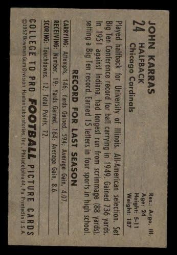 1952 Bowman Nagy Labdarúgó card24 John Karras a Chicago Cardinals Kiváló Minőségű
