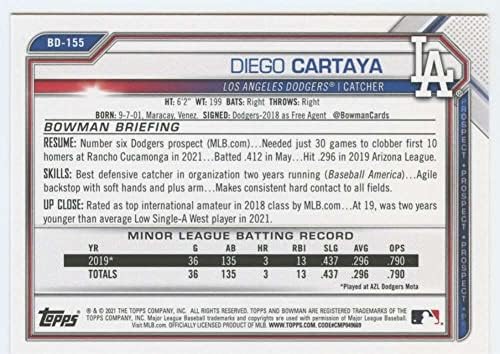 2021 Bowman Tervezet BD-155 Diego Cartaya RC Kezdő Los Angeles Dodgers MLB Baseball Trading Card