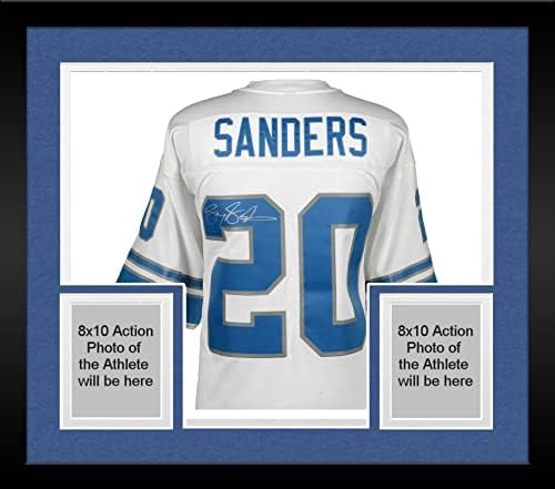 Keretes Barry Sanders Detroit Lions Dedikált Fehér Mitchell & Ness-i Replika Jersey - Dedikált NFL Mezeket