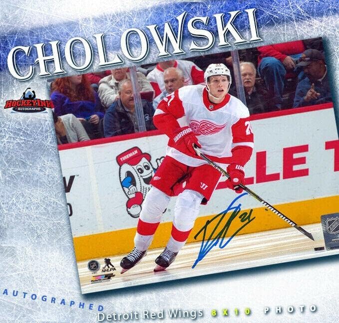DENNIS CHOLOWSKI Aláírt Detroit Red Wings 8x10 Fotó - 70065 - Dedikált NHL-Fotók