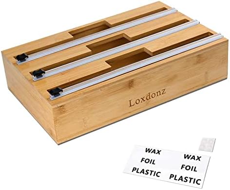 Loxdonz WrapNeat 3 az 1-ben Wrap Adagoló Vágó, illetve a Címkéket, Bambusz Roll Szervező Jogosult, Műanyag fólia, Alumínium