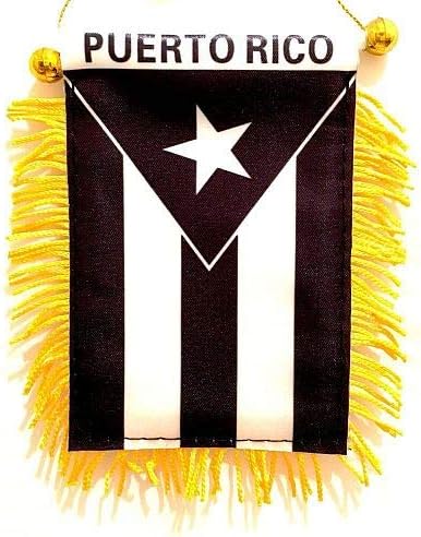 Puerto Rico-Fekete & Fehér Ablak Lóg a Zászló - Visszapillantó Tükör & Kétoldalas - Rojtos Puerto ricó-i Mini Banner tapadókorong