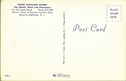Bruttó Highland Pincészet, 212 Jim Leeds Út Absecon-Felvidék, New Jersey NJ Eredeti Régi Képeslap