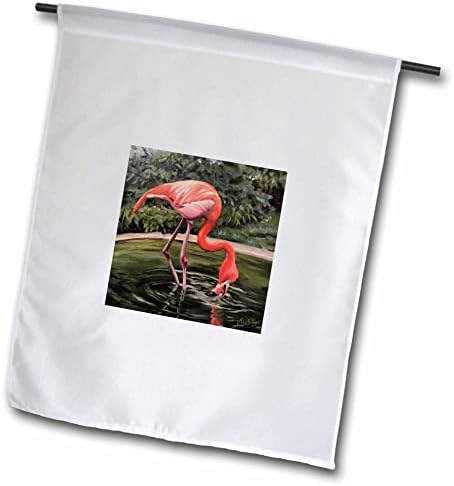 3dRose Kép a Rózsaszín Flamingó Zöld Tó Ivóvíz Festmény - Zászlók (fl-371706-1)