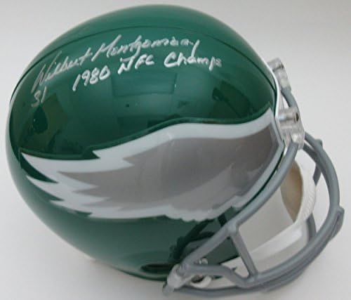 Wilbert Montgomery Dedikált Teljes Méret Replika Philadelphia Eagles sisak 1980 NFC Champs SZÖVETSÉG cert - Dedikált NFL Sisak
