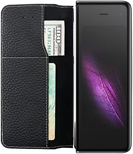 KIHUWEY Kompatibilis a Samsung Galaxy Z Fold 5G Valódi Bőr Pénztárca tok Állvány Folio Flip Card Holder Cove Samsung Galaxy Szeres (2019)-
