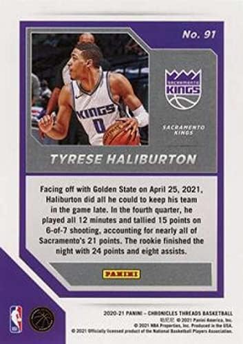 2020-21 Panini Krónikák 91 Tyrese Haliburton RC Újonc Sacramento Kings NBA Kosárlabda Trading Card