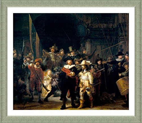 Alonline Művészet - Az éjjeli őrség által Rembrandt | Ezüst Keretes Kép, Nyomtatva, Pamut Vászon, Csatolva A Hab Igazgatóság | Kész