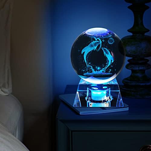3D Delfin kristálygömb LED Színes Éjszakai Fény Bázis, Delfin Ajándékokat, a Gyerekek, A Nők, Barátok, Szerető, Barátnő, Feleség, Szülinapi,