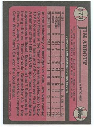 1989 Topps 573 Jim Abbott 1 Draft Pick Angyalok Újonc Kártya új Állapotban Hajók Új Jogosultja