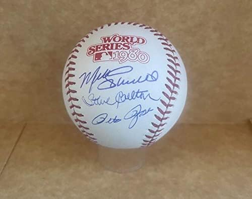 MIKE SCHMIDT STEVE CARLTON PETE ROSE ALÁÍRT 1980-AS WORLD SERIES BASEBALL SZÖVETSÉG MLB