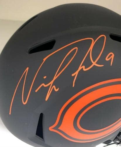 Nick Foles Aláírt Chicago Bears Labdarúgó-Napfogyatkozás Fekete Sisak Fanatikusok A677147 - Dedikált NFL Sisak