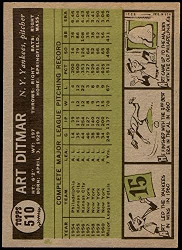 1961 Topps 510 Művészeti Ditmar New York Yankees (Baseball Kártya) EX/MT Yankees