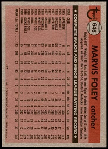 1981 Topps 646 Marvis Foley Chicago White Sox (Baseball Kártya) NM+ White Sox