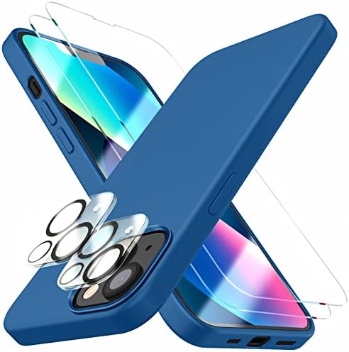 JTWIE [5 az 1-ben iPhone 13 Esetben 6.1 colos, 2 Csomag képernyővédő fólia + 2 Csomag Kamera Lencséjét Védő, Folyékony Szilikon Slim