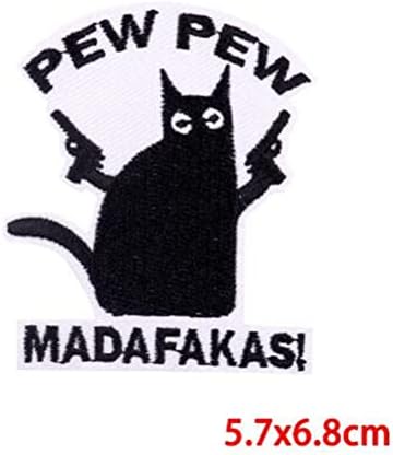 PEW PEW MACSKA Matrica, póló Csíkos DIY Vas A Patch Vicces Gyönyörű Macskák Jelvény Jelkép Vas A Patch Hímzett Varrni A Javításokat