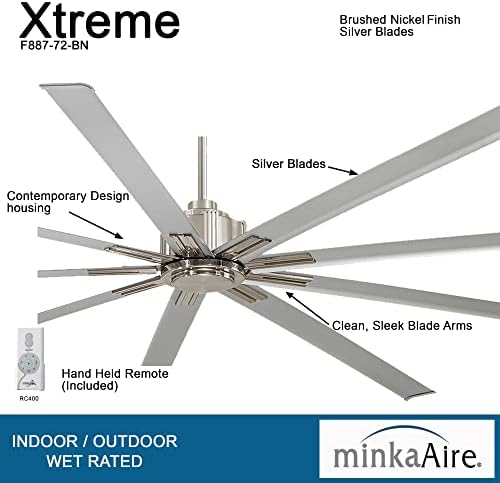 MINKA-AIRE F887-72-BN Xtreme 72 Inch Mennyezeti Ventilátor, DC Motor, Szálcsiszolt Nikkel Kivitelben
