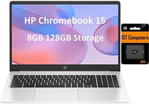HP Chromebook 15 15.6 HD (Intel Pentium N6000, 8GB RAM, 128GB Tárolás (64 gb-os eMMc + 64 gb-os SD-Kártya), UHD Grafika) Home