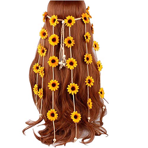 SYBL Virág Fejpánt Napraforgó Fejdísz Állítható Hippi Hairband Csehország Virágos Korona Fejfedőt Fejdísz Nők Hölgy Lányok(Sárga)