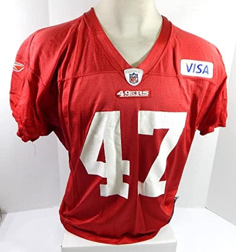 2009-ben a San Francisco 49ers Brit Miller 47 Játékban Használt Piros Gyakorlat Jersey L DP33891 - Aláíratlan NFL Játék Használt