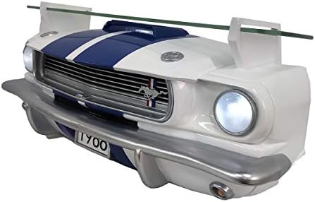 SUNBELTGIFTS 1966 Carroll Shelby GT350 Lebegő Polc, Fehér, Kék Csíkos, a Munka LED-es Fényszórók 3 db AA Elem, 19.7 x 5.9 x 7.9 cm,