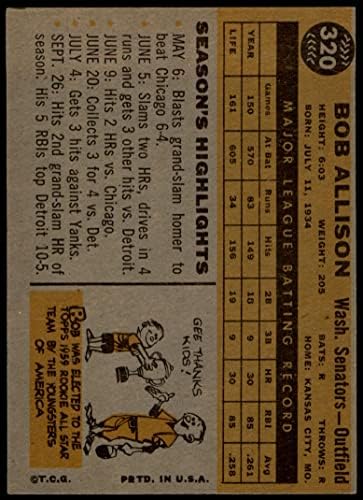 1960 Topps 320 Bob Allison Washington Senators (Baseball Kártya) JÓ Szenátorok